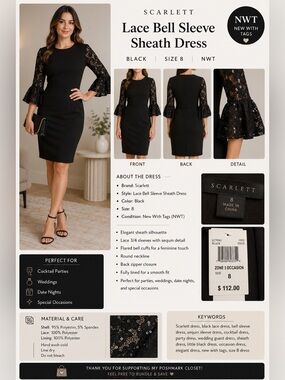 Scarlett black Dress Nwt LBD Lace sleeves with sequins size 8 modest